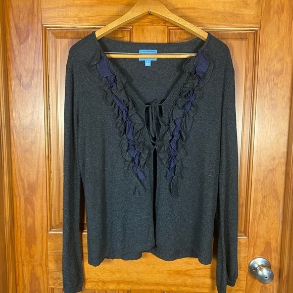 Simply Vera Vera Wang Charcoal Gray Ruffled Women's Cardigan Wool Blend Sweater - Picture 1 of 6